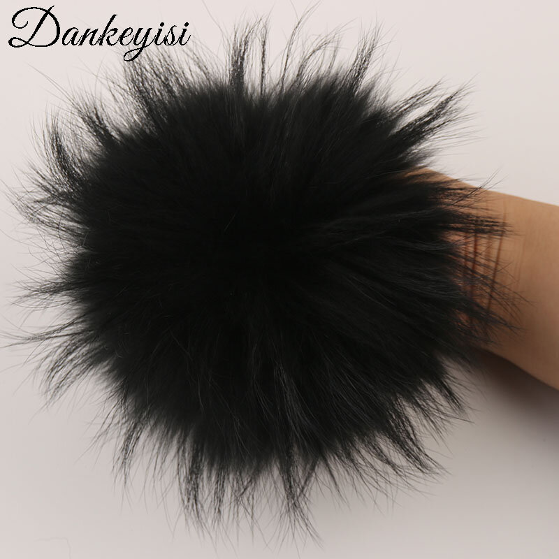 DANKEYISI 5pcs Pure Real Fur Pompoms 14-15cm DIY Raccoon Fox Fur Pom Poms Fur Balls For Hats Scarf Shoes Knitted Hat Cap Beanies