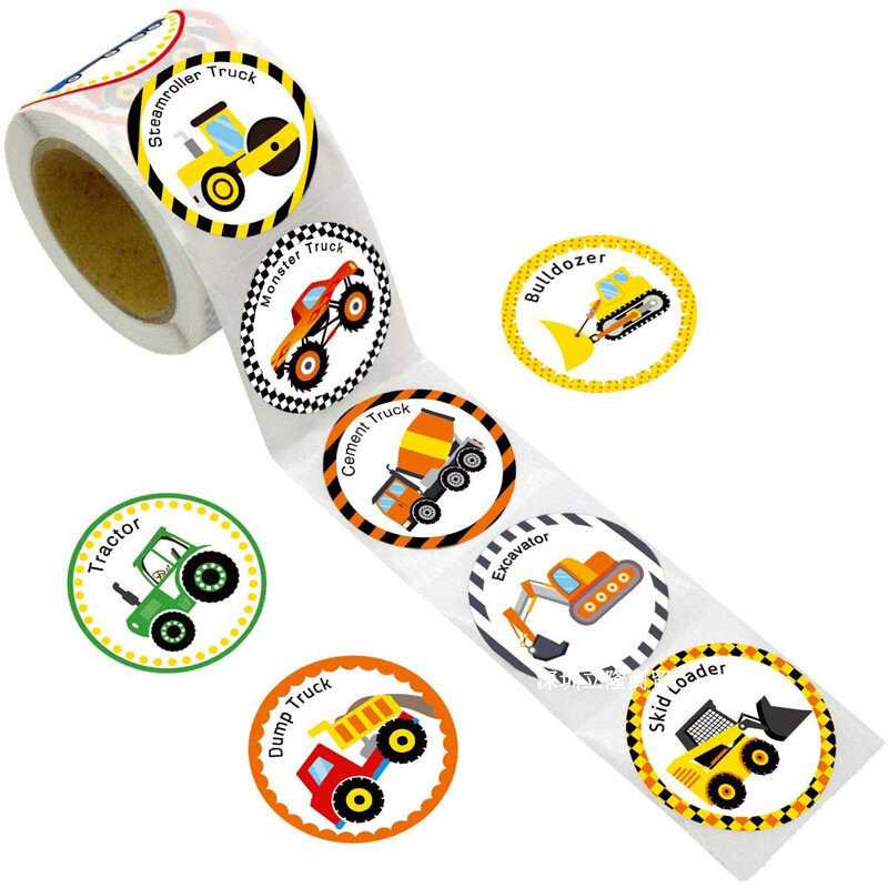 Cute Train Bus Adesivos para Crianças, Transporte Carros, Incentivo, Estudante Crianças Etiqueta, 8 Designs, 50-500Pcs