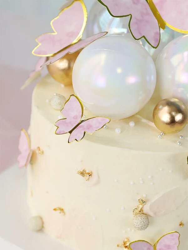 Biling-Decoración de pastel de feliz cumpleaños, decoración de postre de novia para fiesta de cumpleaños, regalos encantadores, mariposa de oro rosa colorido