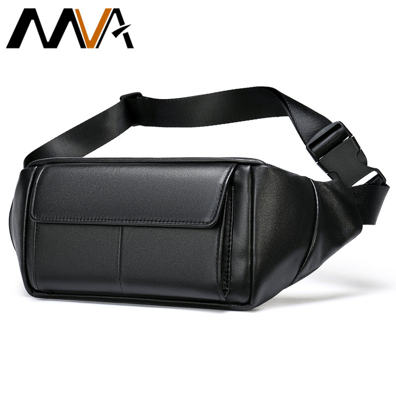 MVA Men Belt Bag Belly Leather Mens Waist Bag Phone Belt Genuine Leather Waist Packs Men Small Shoulder Bags Male Fanny Pack 731