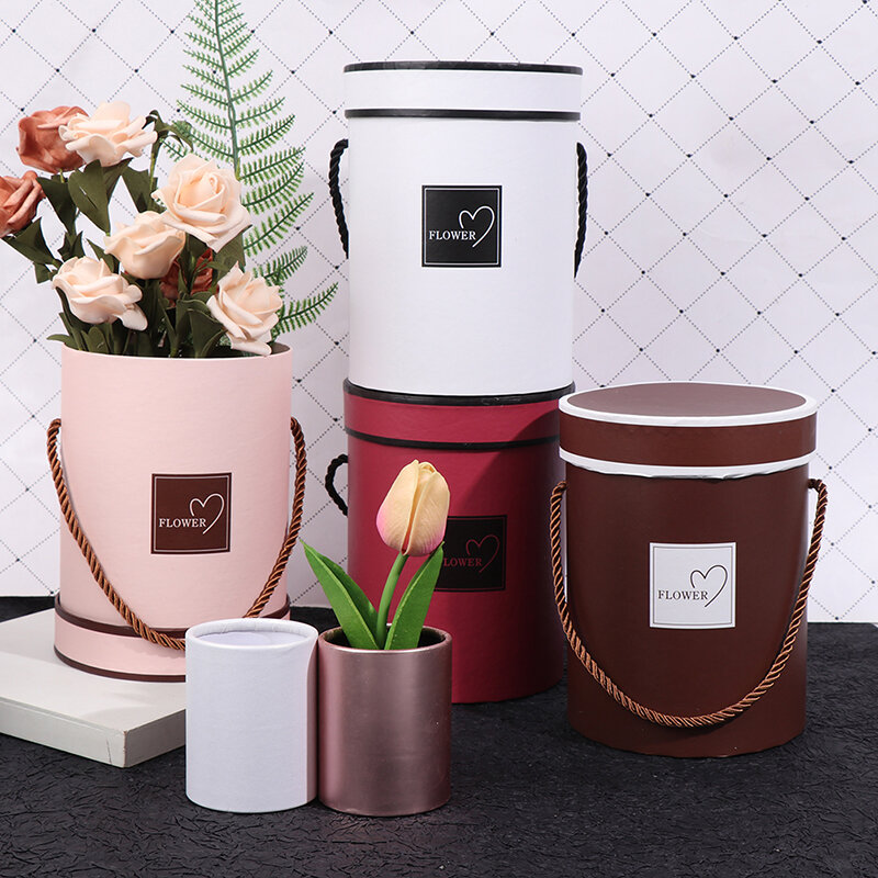 Buket Bunga Kotak Kemasan Pengaturan Bunga Buatan Berdiri Vas Rumah Pesta Pernikahan Dekorasi Meja Bulat Kotak Hadiah dengan Tutup