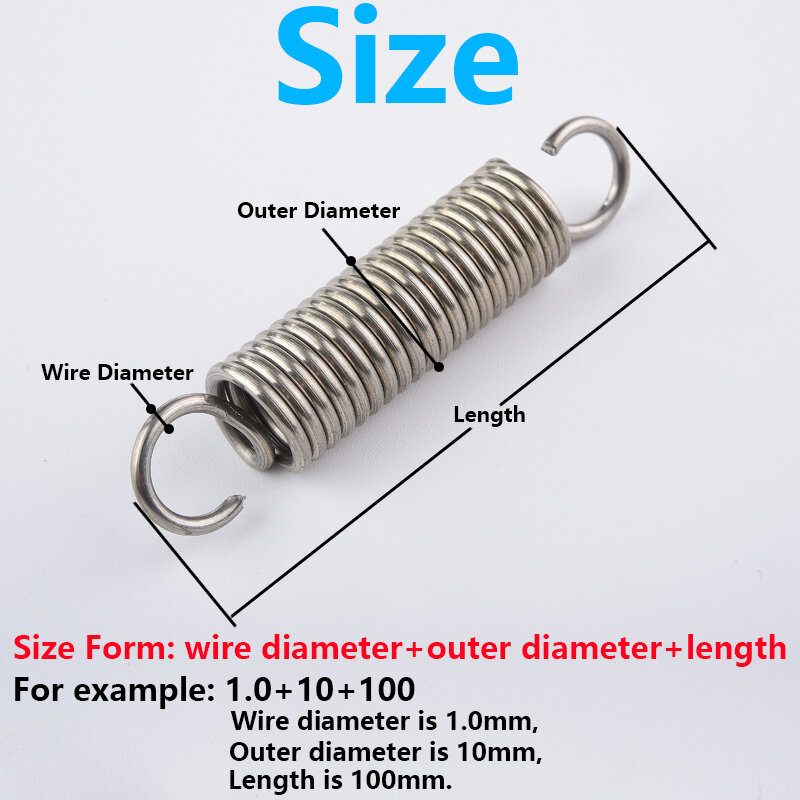 304 de aço inoxidável s gancho cilíndrico helicoidal pullback extensão tensão bobina mola fio diâmetro 0.6mm 0.7mm