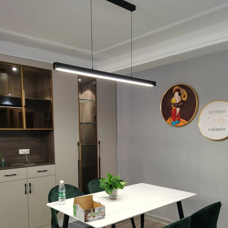 Led โมเดิร์น Minimalist รับประทานอาหาร Lampu Gantung Ruang Tamu ยาวแถบตารางโคมไฟ Luster โคมไฟห้องครัวห้องนอนโคมไฟในร่ม