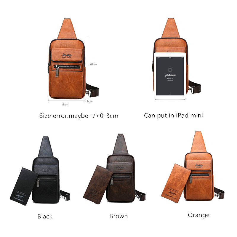 Мужской комплект нагрудная сумка jeep buluo, оранжевая сумка через плечо и кошелек из спилковой кожи, брендовая слинг-сумка, однолямочная кросс-боди сумка, все сезоны, 2019