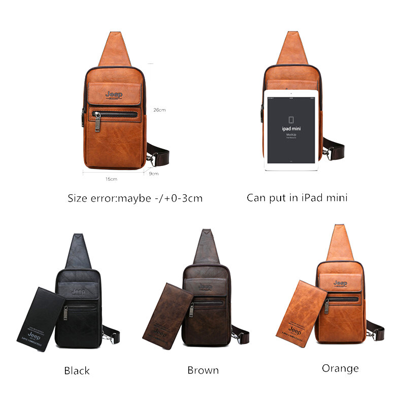 JEEP BULUO Brand Fashion Sling Bags High Quality Men Bags Split Leather Large Size Shoulder Crossbody Bag For Young Man