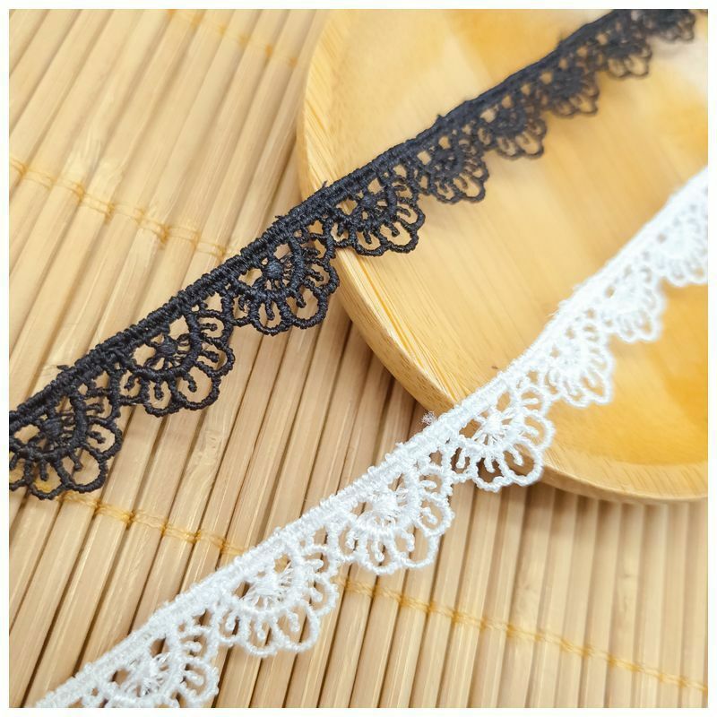 1Yards High Quality Embroidery Lace Fabric White Black Lace Ribbon 1cm Lace Trim Sewing Trimmings Collar encajes dentelle EQ50
