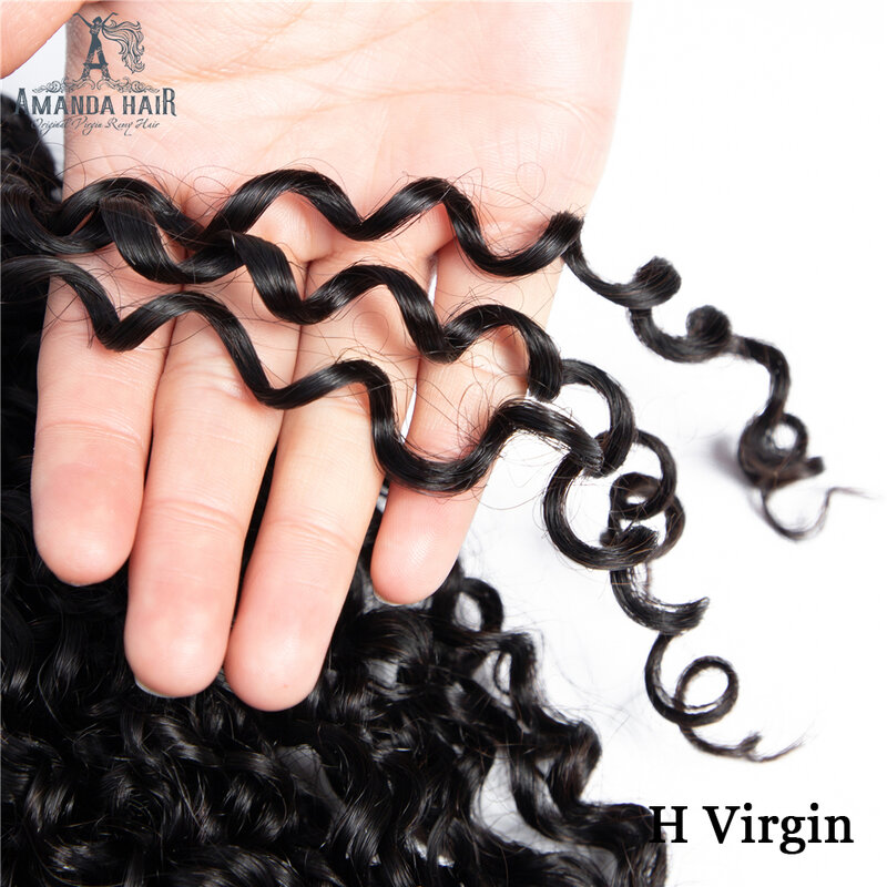 Amanda Funmi Pixie Curly Hair Bundles with Closure Double Drawn Human Hair Unprocessed Virgin Brazilian Hair Bundle with Closure