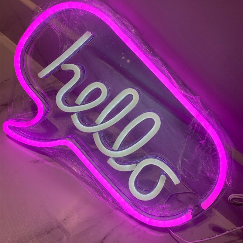 Hello Neon Wall ป้ายแขวนนีออนสำหรับธุรกิจร้านค้าโฆษณาบาร์ตกแต่งไฟ Art เครื่องตกแต่งฝาผนังนีออนสีเหลือง