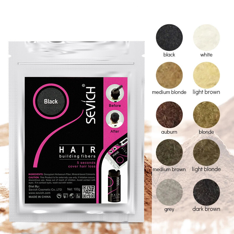 Sevich 100g 10 colori cheratina perdita di capelli costruzione fibra crescita dei capelli fibra ricarica perdita di capelli correttore frullatore 50g prodotto per la cura dei capelli