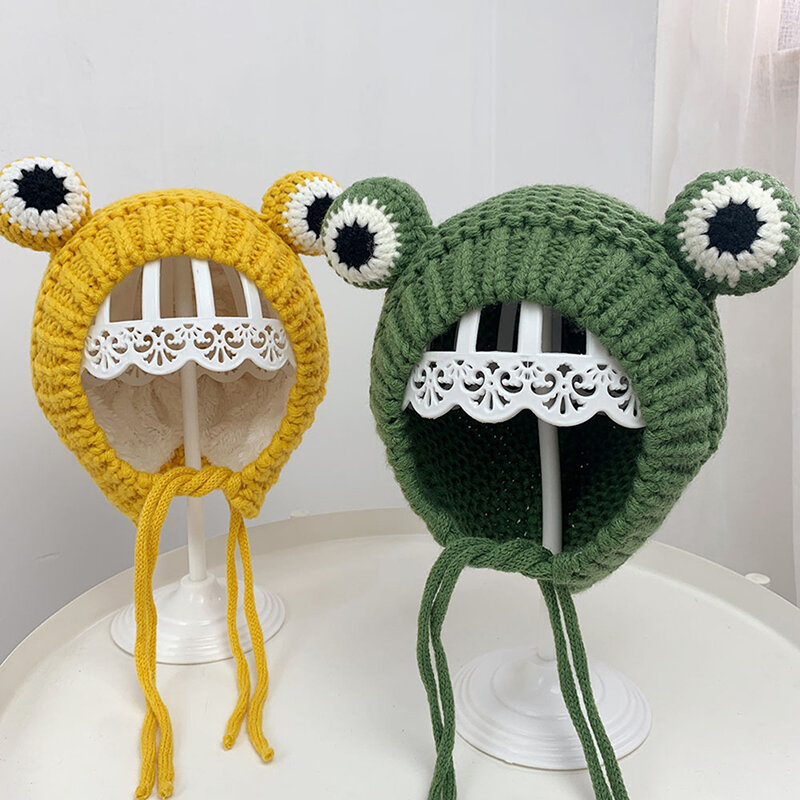 Topi Katak Wanita Lucu Musim Dingin Topi Rajut Crochet Topi Beanie Kostum Topi Hadiah Wanita Topi Hip-Hop Properti Fotografi Pesta
