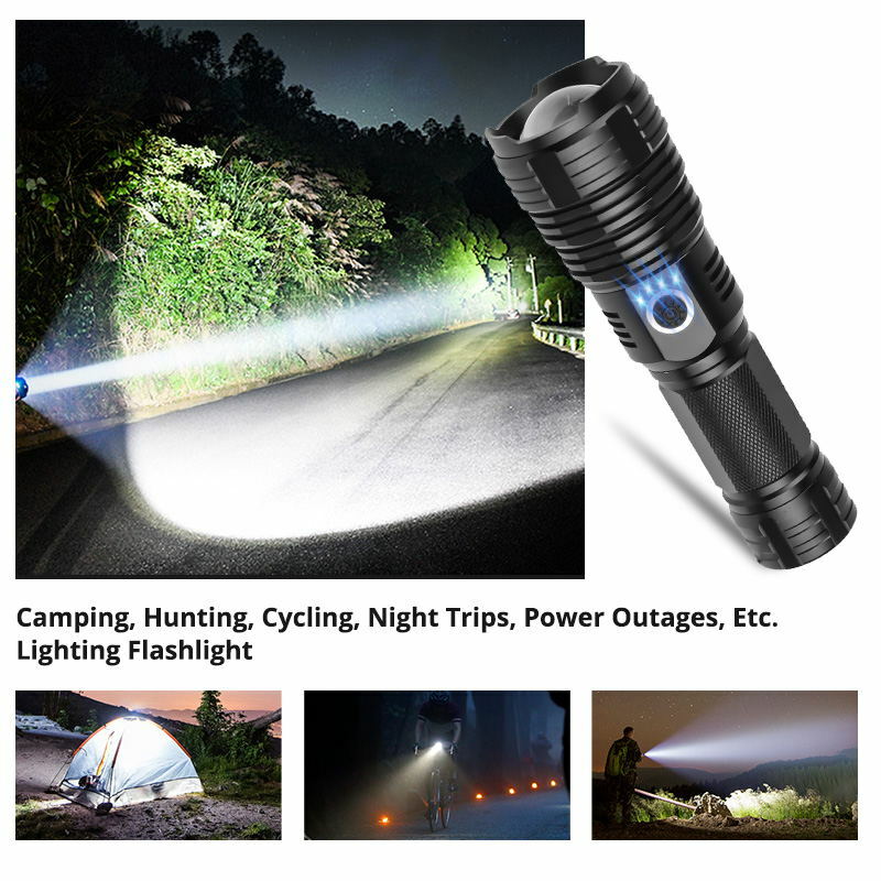 Lanterna de led xhp70.2, recarregável, usb, com zoom, lâmpada para caça, acampamento