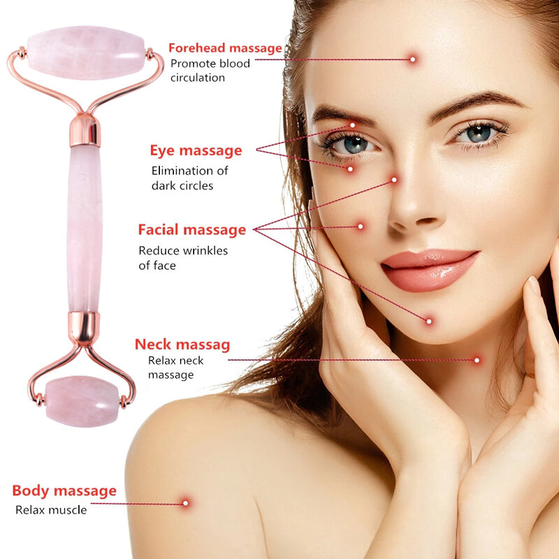 Rodillo de cuarzo rosa Natural para masaje Facial, rodillo de Jade, melón, piedra de arena, cuello, espalda y cuerpo, herramienta masajeadora Facial