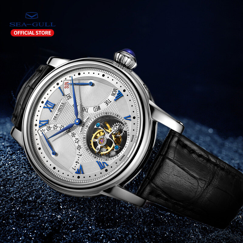 Seagull-Reloj de pulsera para hombre ST8004ZS, de lujo, Manual, Tourbillon, mecánico, multifuncional, con calendario de zafiro