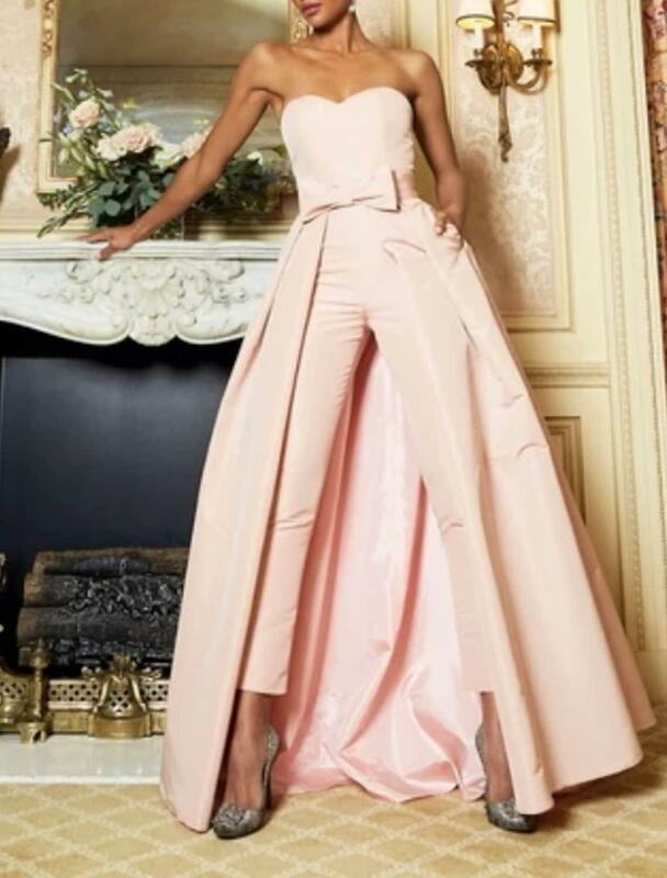 Różowe kombinezony wieczorowe suknie formalna okazja piękne plecy seksowne zaręczyny kochanie bez rękawów odpinany łuk Train
