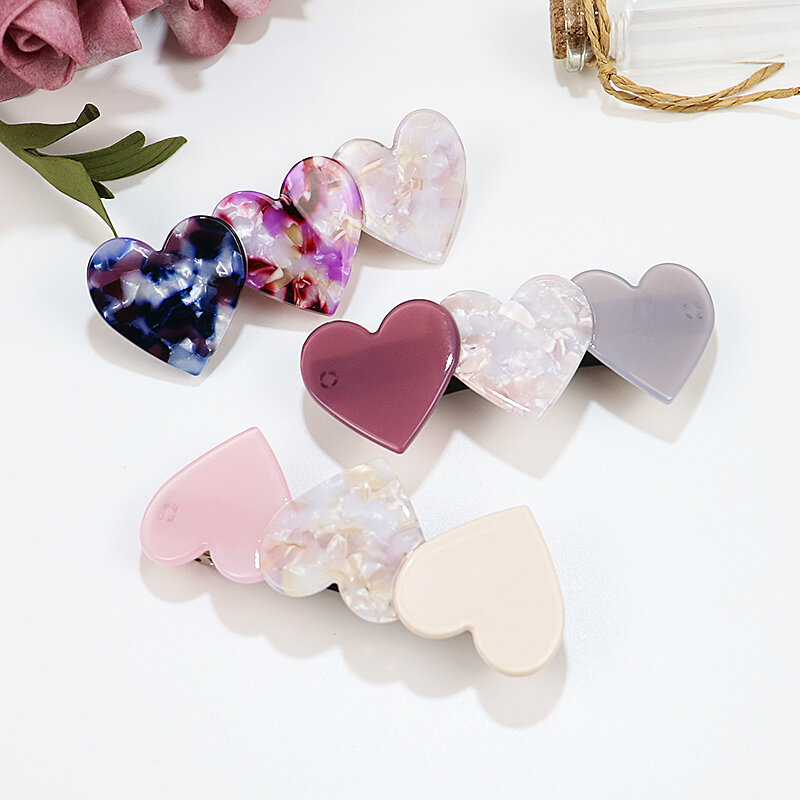 The Latest Design Hair Jewelry Romantic Ladies Hair Barrette Large And Small Heart Hair Grip Acetate Hair Barrette Clips