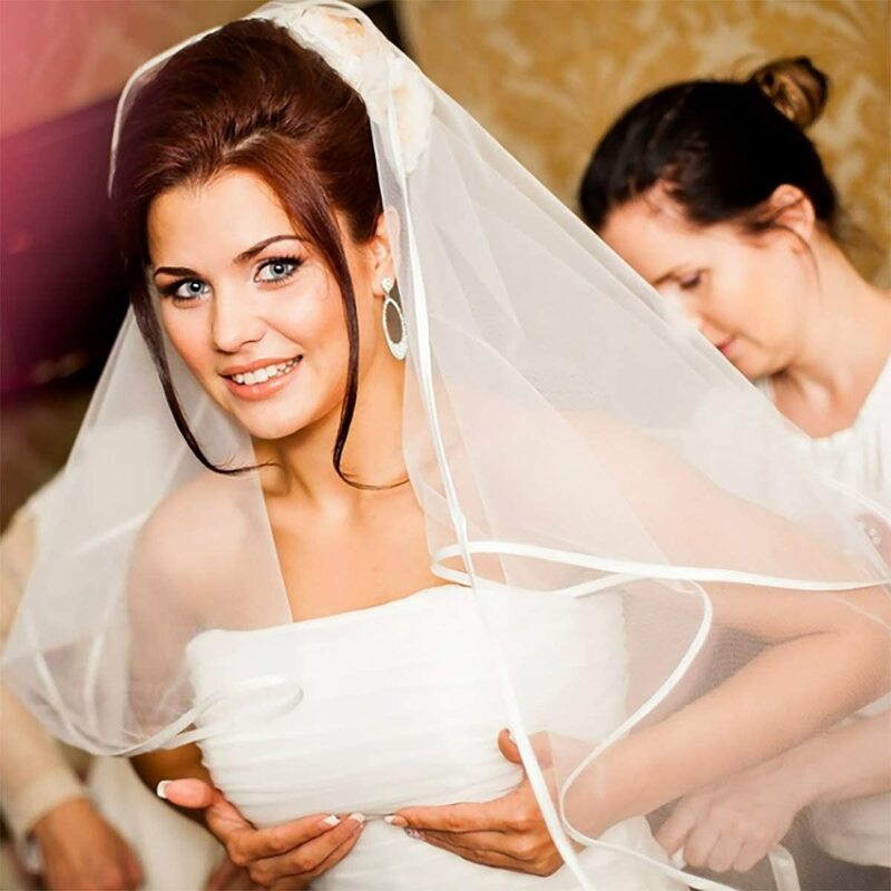 White Ivory Two Layers Bridal Veils Ribbon Edge Cheap Bride Accessories Short Women Veil  Veu De Noiva