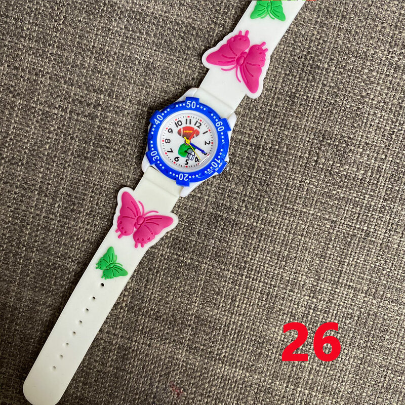 Часы Детские кварцевые с бабочками, водонепроницаемые, с мультяшным рисунком, с ремешком карамельных цветов, для мальчиков и девочек, подарок на Рождество