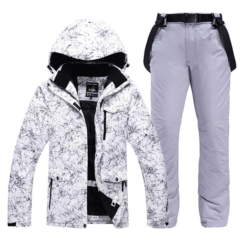 남녀공용 스노우 슈트 착용 스노우보드 의류 세트, 겨울 야외 스포츠 방수 코스튬 스키 재킷 및 스트랩 바지,-30 따뜻한