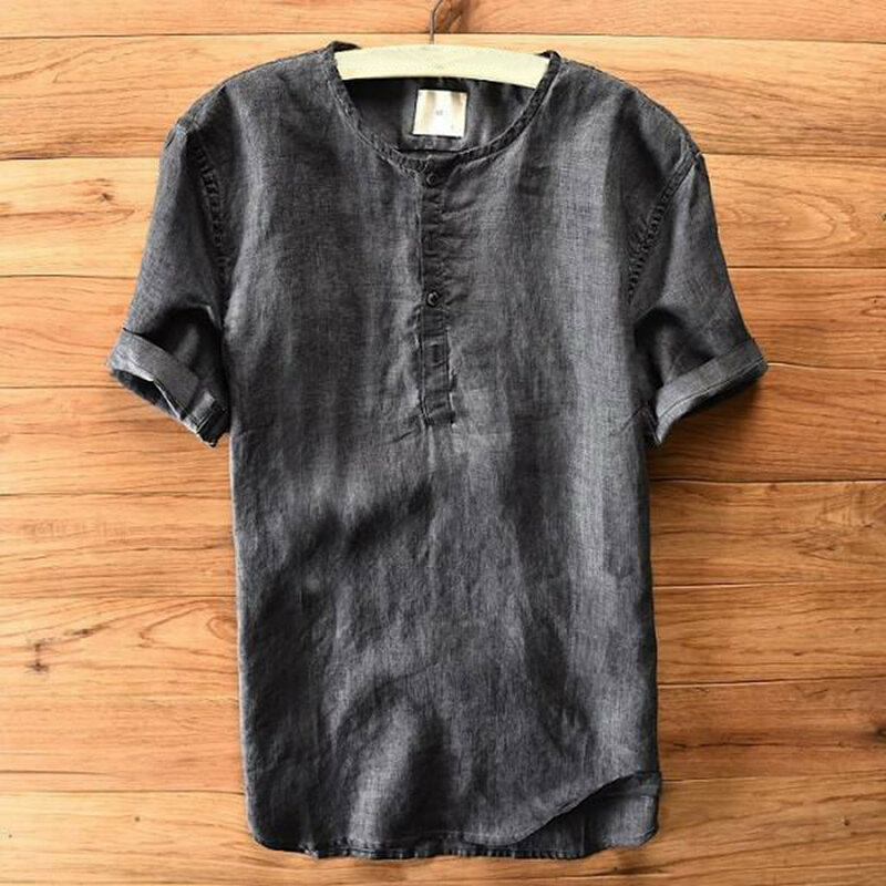Plus Size 4XL Tunic Mens Solid blouse linen Basic Button Casual Linen Cotton Long Sleeve V-neck shirts men Summer 2019 Tops 10.7