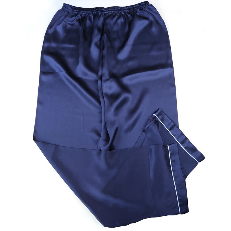Set Piyama Sutra Asli 100% Untuk Pria Pakaian Tidur Pakaian Santai Lengan Panjang Berkancing Bawah PJ dengan Saku Mewah 19 Momme