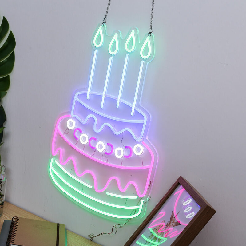 Elastyczny neonowy pasek znak kolorowy tort urodzinowy lampa neonowa deser urodziny tła imprezowe lampa neonowa pomysłowy Bday prezent Neon Art