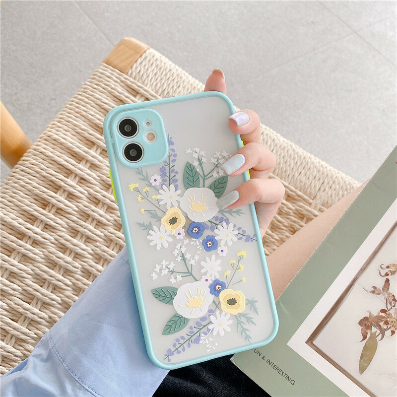 Cute Flower Leaf Fashion Phone Case for IPhone 11 Pro Max XR XS Max 6 7 8 Plus X SE 2020 Soft TPU Hard PC Back Cover Coque Gifts