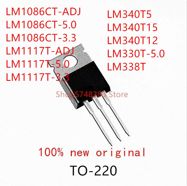 LM1086CT-ADJ LM1086CT-5.0 LM1086CT-3.3, LM1117T-ADJ, LM1117T-5.0, LM340T5, LM340T15, LM340T12, LM1117T-3.3, LM338T, 10 Uds.
