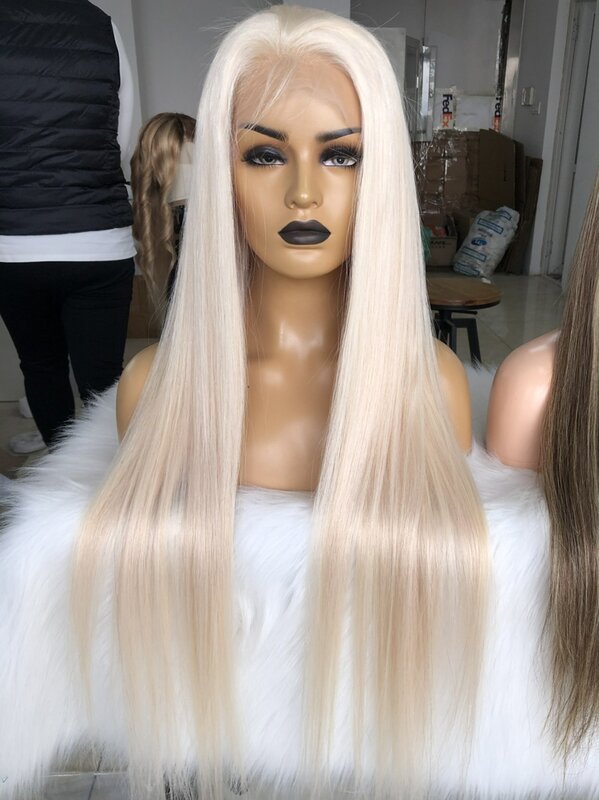 QueenKing hair Top Quality Virgin Hair 13x4 Front Lace Wig #60 White Blonde, Ashy Blonde Platinum Blonde Human hair