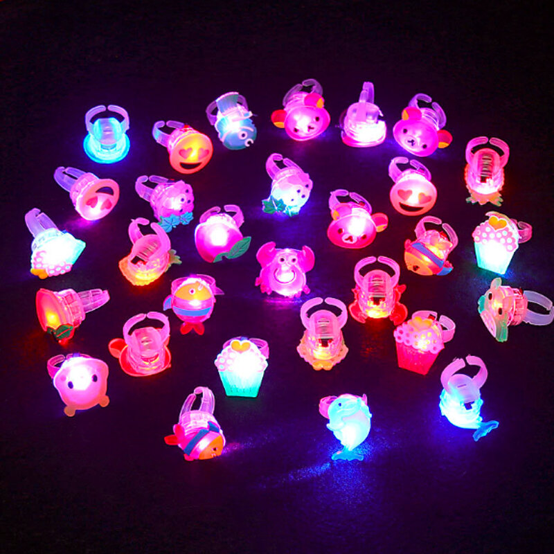 50pcs random color LED Glowing Ring Glitter Soft Rubber Ring  Toy Fun Party KTV Supplies