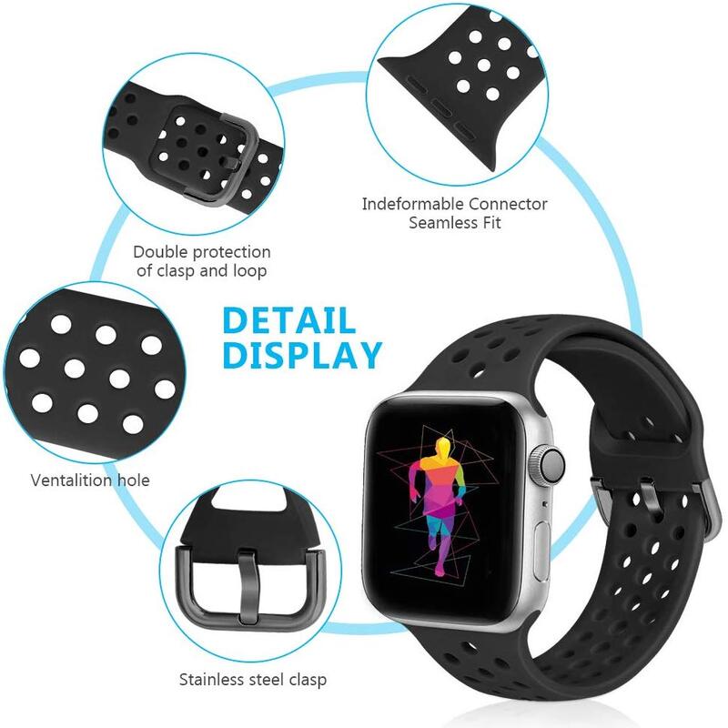 Esporte silicone para apple watch band 4 44mm 40mm (iwatch 5) apple pulseira de relógio 3 2 1 42mm 38mm moda pulseira acessórios