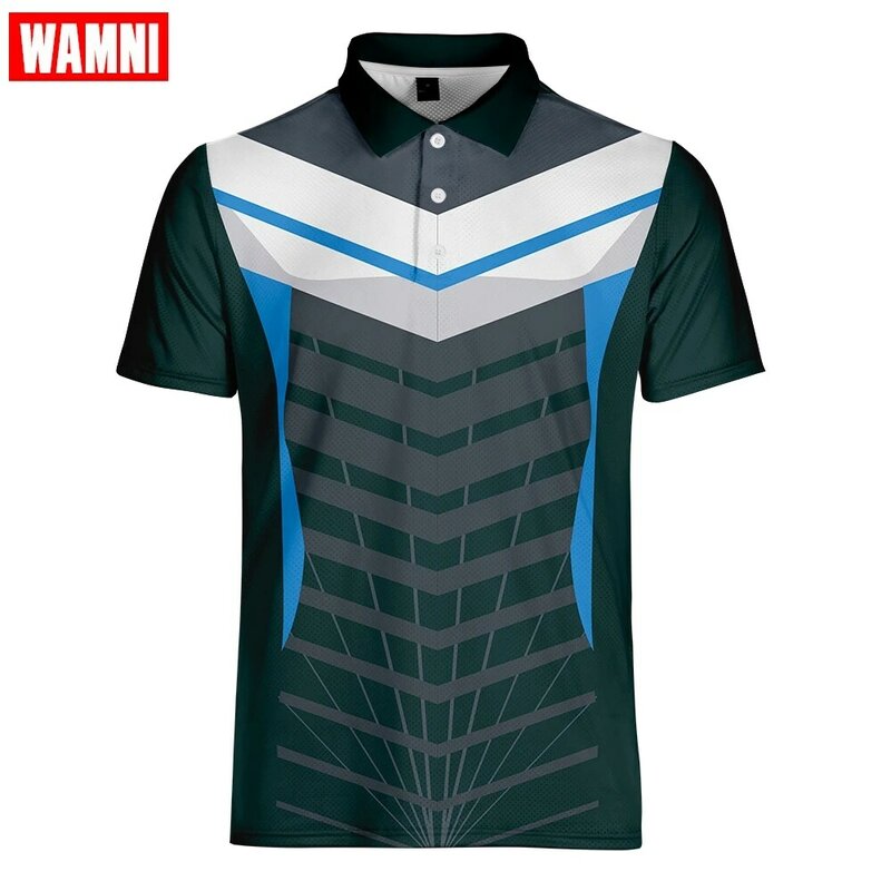 WAMNI marki szybkie suszenie Badminton T Shirt Harajuku 3D koszulka Polo sportowe luźne z paskiem na co dzień Unisex kulturystyka męskie koszulka Polo