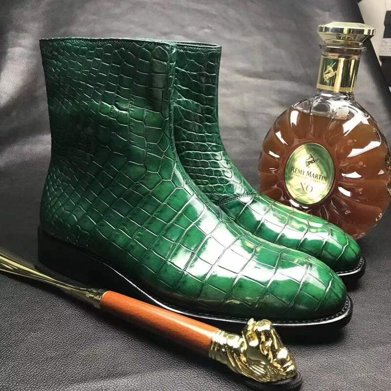 Chue-Botas de piel de cocodrilo para hombre, zapatos de moda, color verde, Primavera