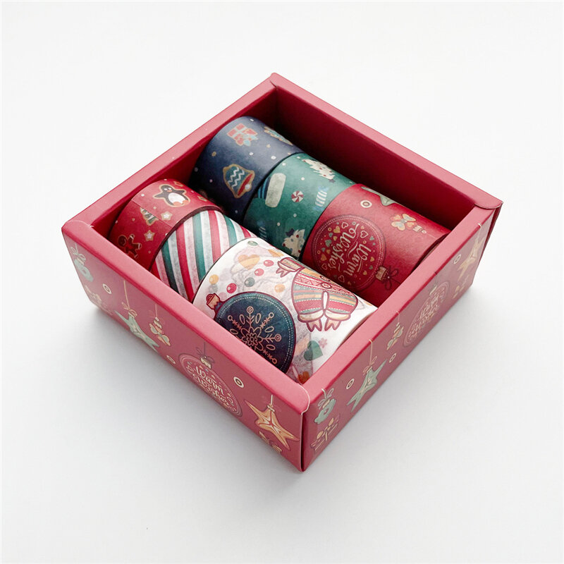 6 unids/caja Kawaii dibujos animados de Navidad cinta decorativa de papel cinta adhesiva decorativa Washi de creativo Scrapbooking papelería de la escuela suministros