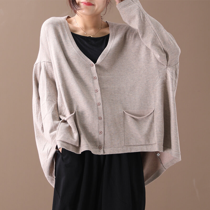 2020 female new spring Korean style  plus size literary V-neck solid color wild casual loose sweatershirt