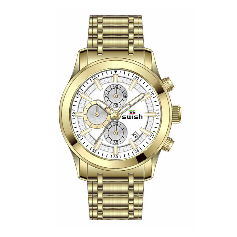 Relógio de pulso redondo delicado para casal, relógio de pulso inoxidável prateado e dourado para homens de negócios