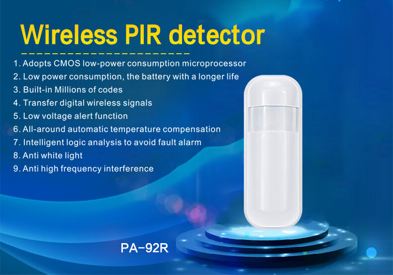 Gautone Pir Motion Sensor Detector 433Mhz EV1527 Voor Alarmsysteem Draadloze Infrarood Bewegingsmelder