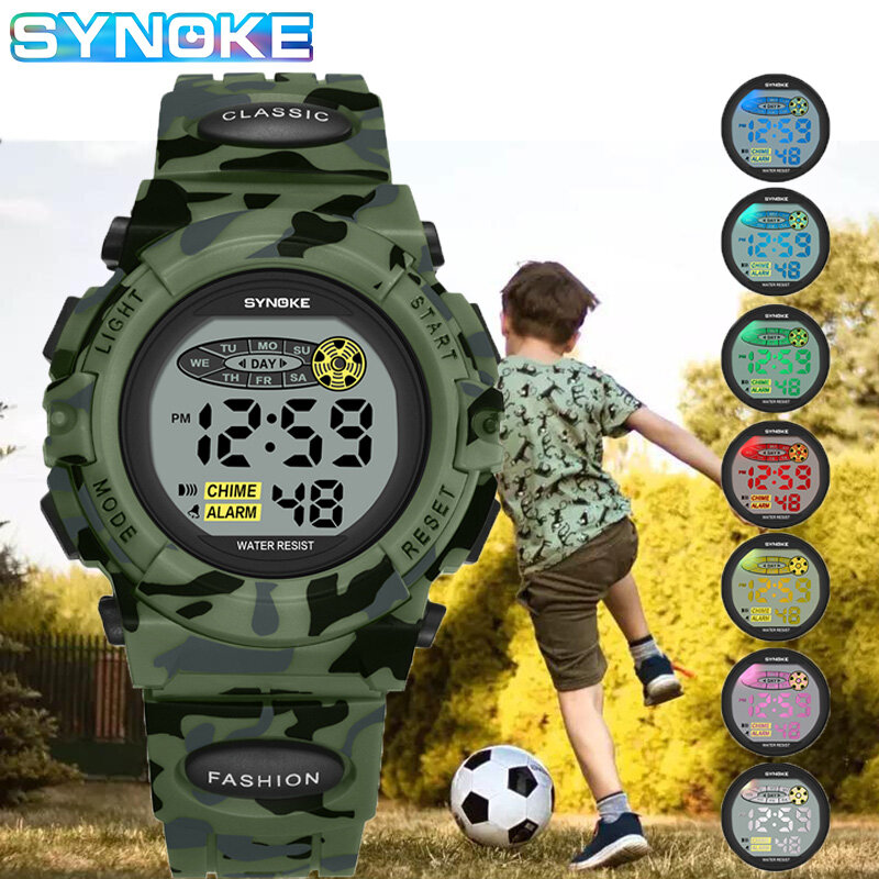 SYNOKE-9035 Relógio de pulso digital LED infantil, eletrônico, estudante, militar, relógios esportivos infantis, meninos, meninas, oficiais