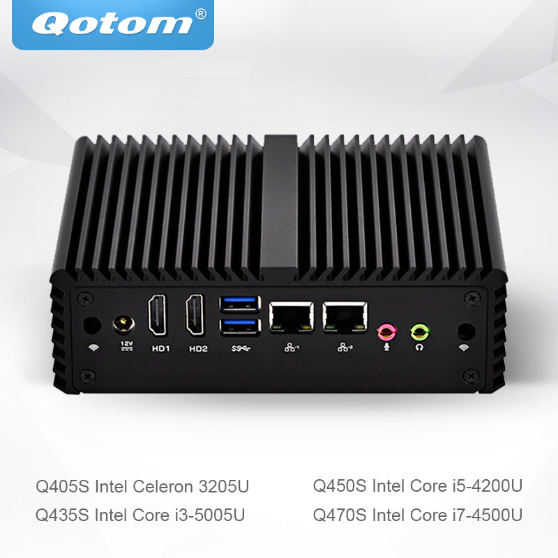 Qotom Mini Pc Celeron Core I3 I5 I7 Ondersteuning Linux Ubuntu Win Fanless Micro Computer 2 Gigabit Nic Kleine Doos pc Q400S-S08
