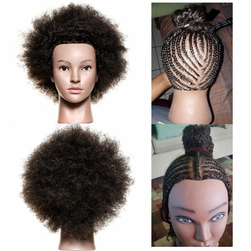 Afro manequim cabeça para cabeleireiro, 100% cabelo humano, treinamento de salão, manequim, cosmetologia boneca para trançar estilo