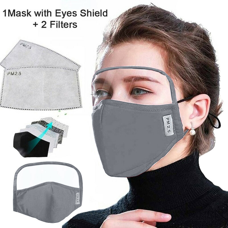 1/5 pces adultos mulheres homens dustproof máscara protetora lavável reutilizável máscara facial com filtros pm 2.5 e olho escudo mascarilla