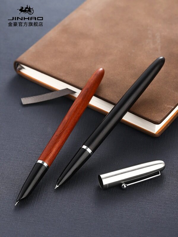 Jinhao-Stylo plume à encre en bois, stylo de calligraphie, fournitures scolaires de bureau, papeterie, EF, plume F, 5l'autorisation