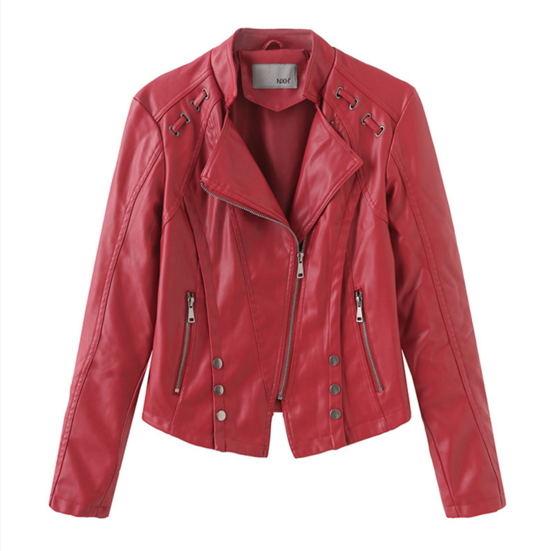 2021 nuova giacca da donna in pelle primavera e autunno giacca corta in pelle con cerniera giacca da moto da donna sottile cappotto piccolo