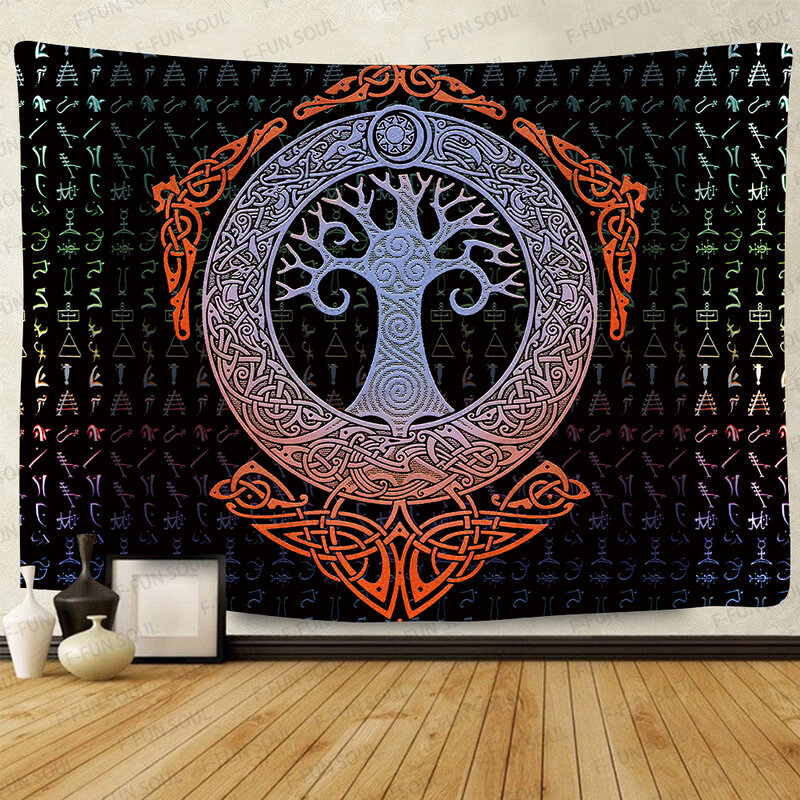 Simsant-tapiz de cuervo vikingo de meditación vikinga misteriosa, runas psicodélicas, tapices para colgar en la pared de arte para decoración de sala de estar