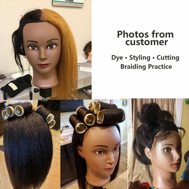 Cabeza de Maniquí de cabello humano Real para peinados, maniquí de peluquería, práctica de trenzado, Estilismo, cabeza de cosmetología con soporte