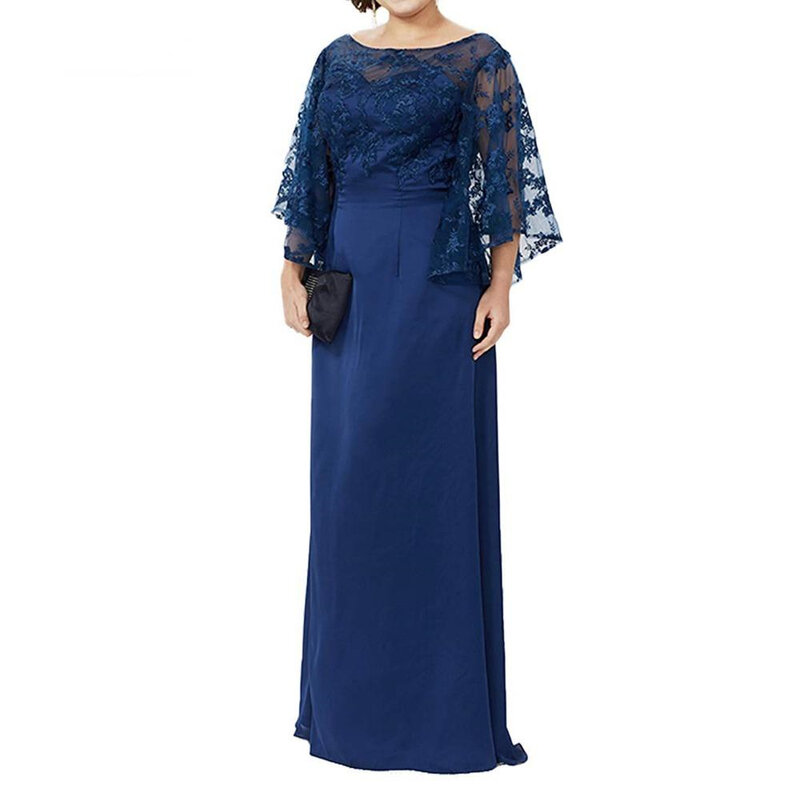 花嫁の母のための長袖レーストップ,大きなサイズ,地面の長さ,長い列,フォーマルなイブニングドレス