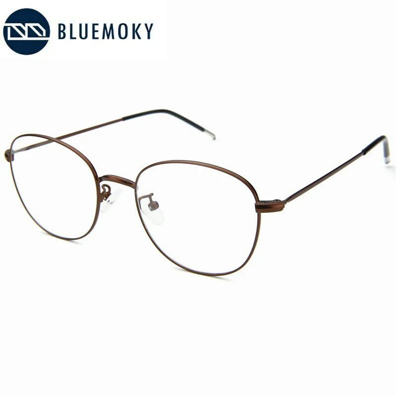 Bluemoky óculos de grife vintage, óculos redondos pequenos para homens com armação de metal, lentes transparentes para prescrição de miopia