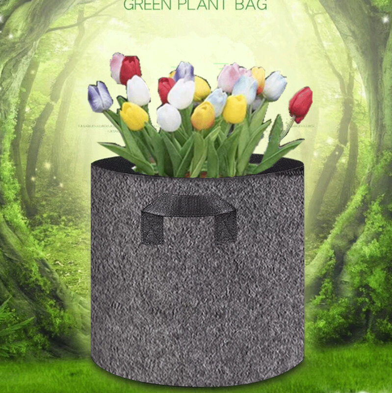 5 Buah Tas Tanam Hitam/Abu-abu Kain Kentang Bibit Sayuran Tumbuh Pot Alat Kebun Ramah Lingkungan Tumbuh Tas