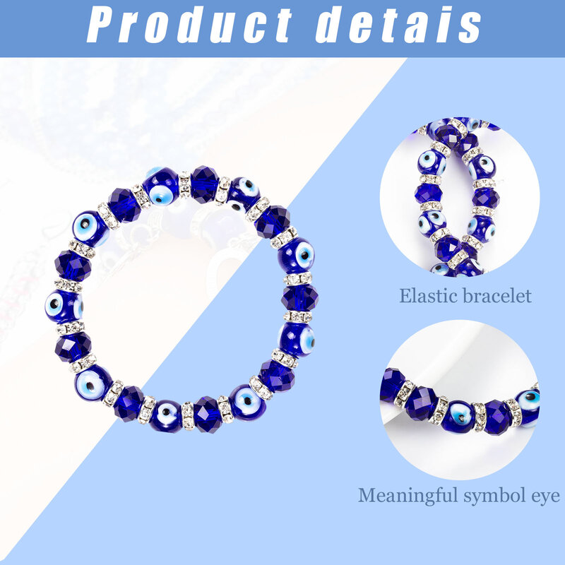 Gelang Pesona Mata Jahat Manik-manik Gelang Pergelangan Tangan Merenggang Perhiasan Jimat Rantai dengan Mata Biru Tapal Kuda Uniseks Dekorasi Batu Permata Buatan