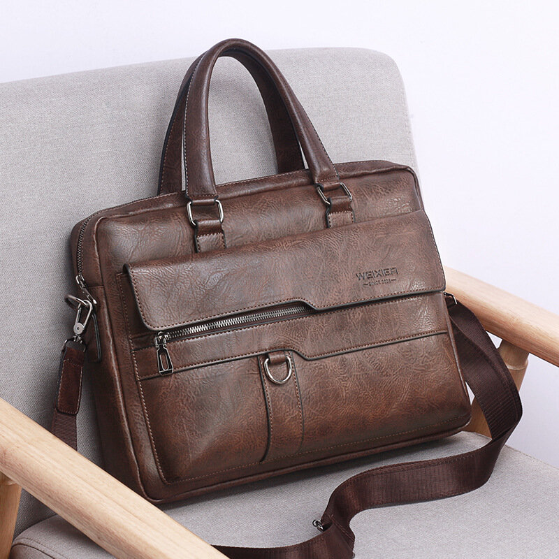 Weysfor New Vintage PU Leather Business Briefcase Hand Bag Men's Handbag Messenger Bag Shoulder Bags Male 15.6 Inches Laptop Bag