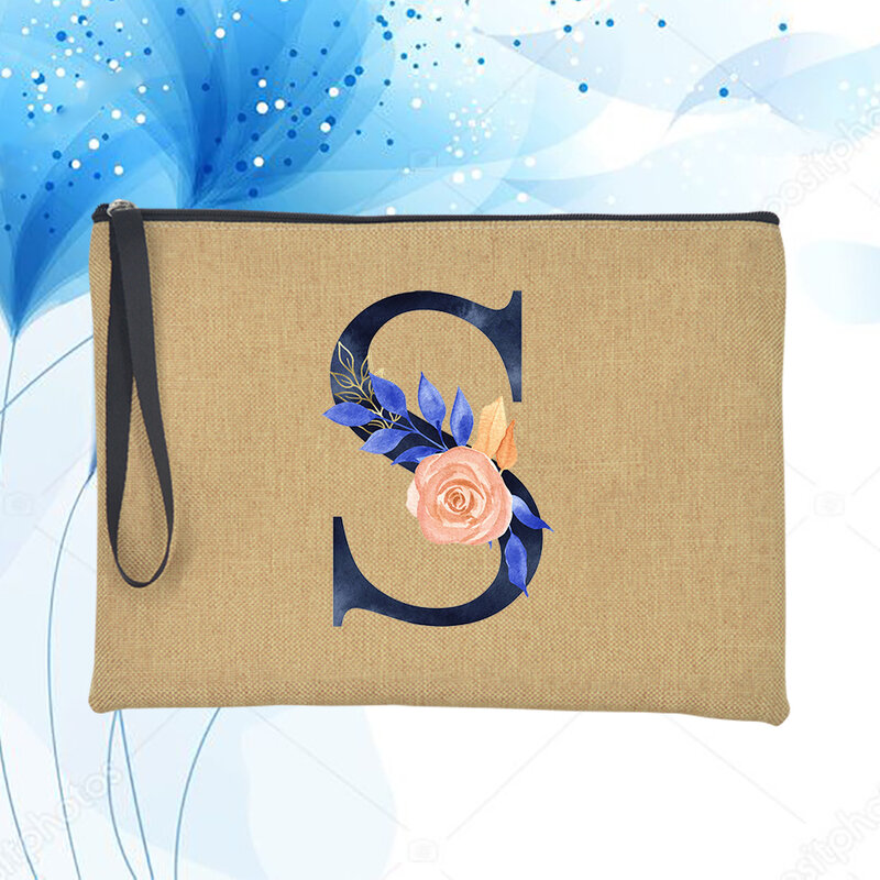 26 lettera fiori donna pochette in lino borse moda Casual cerniera rossetto conservazione borsa cosmetica borsa per trucco femminile migliori regali